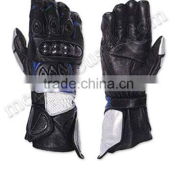 Black White Leather Motorbike Gloves