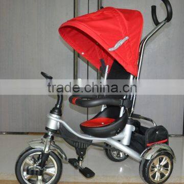 2015baby luxury tricycle with 5 point, goods seat and big canopy with ring.