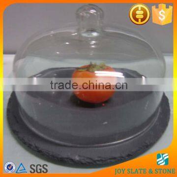 Fashional slate cheease plate with glass dome