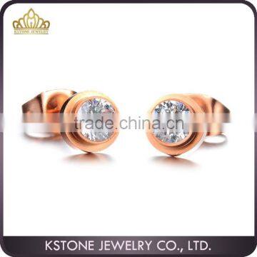 KSTONE Fashion Jewelry Rose Gold Round Shaped CZ Diamond Crystal Stud Earrings