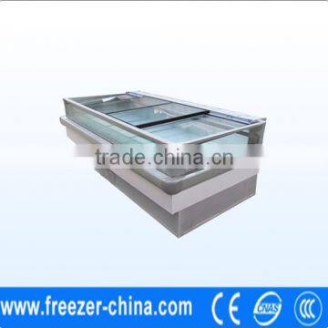 Supermarket island display freezer chest refrigearator with glass cover