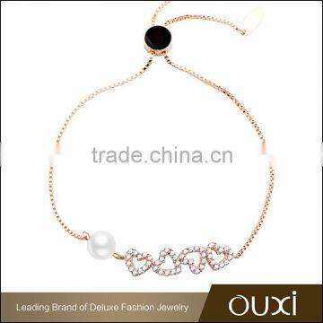 OUXI 2015 gold plated chain adjustable zinc pearl alloy bracelet 30346