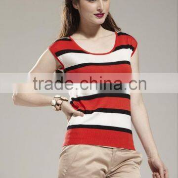 ladies' scoop neck vest pullover stripes &jersey knitted sweater