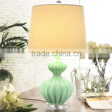 modern style hot sale home goods decor teal glass lamps with gourd shape and barrel fabric shade for reading SAA UL