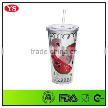 Bpa Free Insulated Double Wall 20oz Plastic Travel Tumbler With Straw