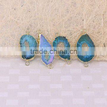 Titanium AB Blue Agate Slice Beads, Gold Plated Agate Geode Gem Stone Connector Druzy Beads For Jewelry Making photo-4