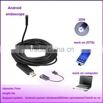 7mm dia length 3m waterproof 6led driver usb mini pinhole endoscope camera