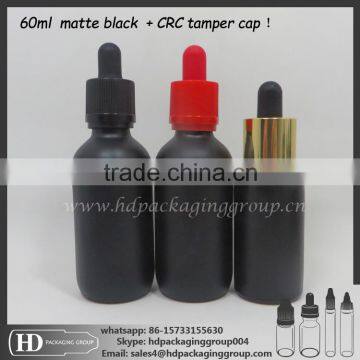 60ml matt black round glass eliquid dropper bottle with child safety plastic cap