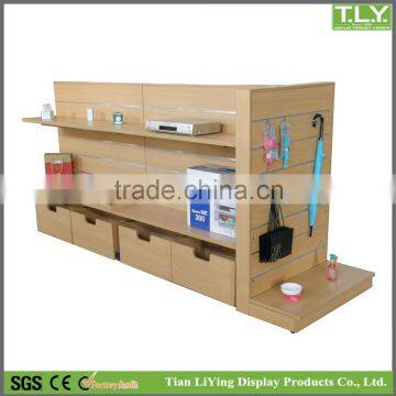 SSW-CW-101 MDF Slatwall Display Gondola Shelving for Supermarket, Store, etc China Furniture Manufacturer