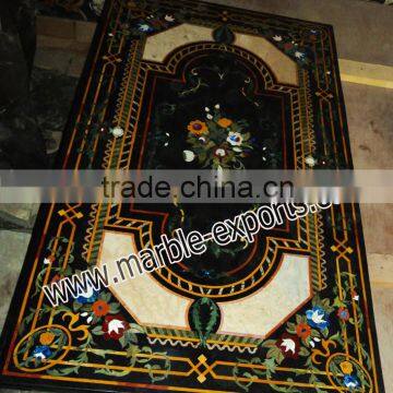 Natural Black Pietre Dure Marble Table Top Antique Inlay Marble Inlay Dining Table Top