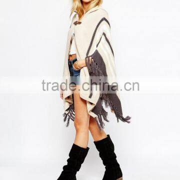 Ladies Knitted Hooded Buckle Caped Cardigan photo-4