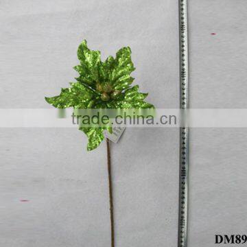 Glitter Artificial plant decoration green leaves wholesale for Christmas