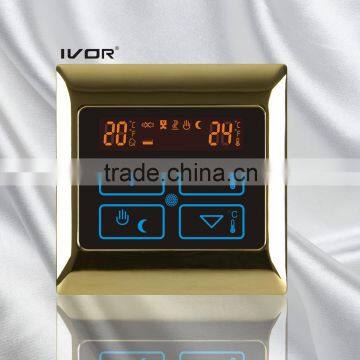 Good Quality IVOR Touch Screen Electrical Floor Heating Thermostat (SK-HV2000M) Bright Gold Metal Frame