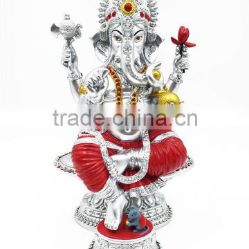 China fatory hot sales polyresin plating Silver ganesh idol