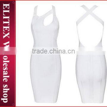 2015 Wholesale hot fashion white crossover bodycon bandage dress