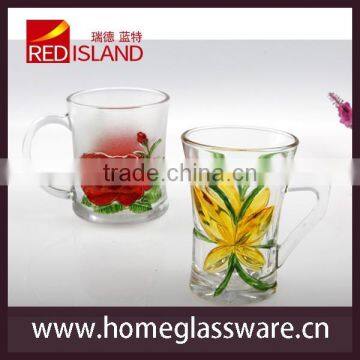 Hand Print Red Rose Pattern Glass Coffee Tea Mug photo-3