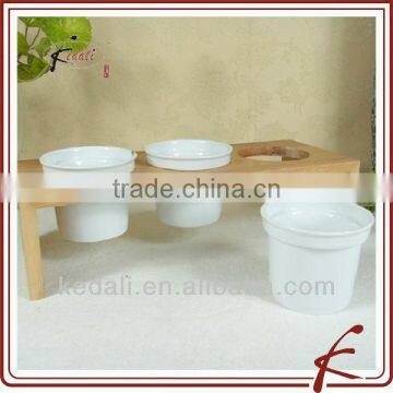 ceramic herb pot with wooden holder