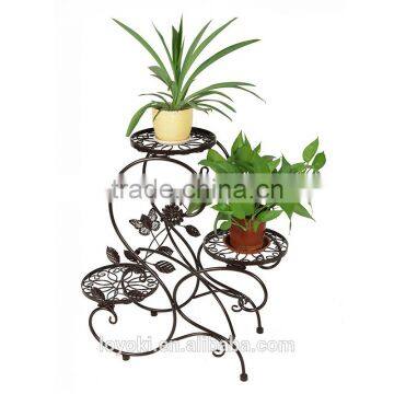 Handicraft Garden Decor Plant Pot Display Retro 3-tier Classic Flower Stand With Modern "S" Design Iron Plant Pot Trays photo-2