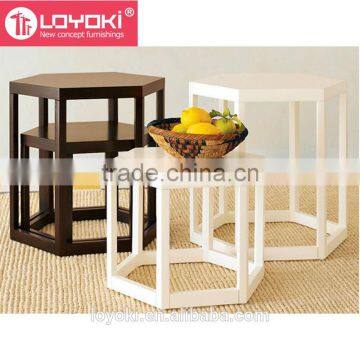 New design MDF wood side table hexagons shape furniture coffee table set of 2 nest table