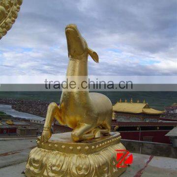 Bronze Goat Sculpture in Gold Color Outdoor Animal Statues photo-2