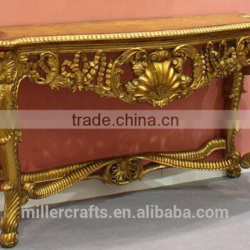 Antique Reproduction Italian Design Gold Leaf Veneer Top Hotel Side Table photo-3