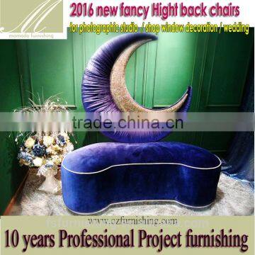 ML2015 fancy fun Romantic high back decoration leisure chair moon velvet wedding chair hotel photo studio shop window chair