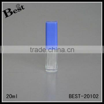 alibaba china rectangle simple 20ml glass perfume bottle blue plastic cap cosmetic packaging