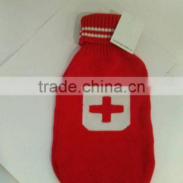 Various designs of knitted rubber hot water bottle covers