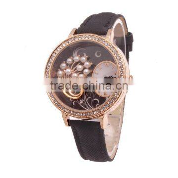 Fashion Women Leather Watch Rhinestone Crystal Geneva Quartz Silicone Watch photo-3