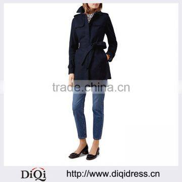 Customized Lady Apparel Long Sleeves Button-tab Cuffs Short Trench Coat(DQM015C)