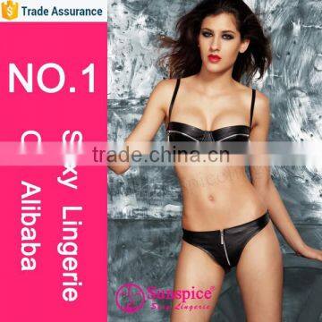 Hot Sale Vinyl Bra Underwear Adjustable Shoulder Straps Sexy Leather Black Tight Lingerie photo-2