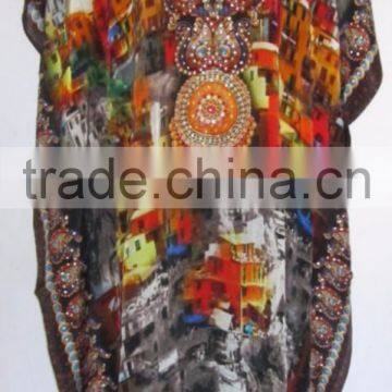 Digital print crepe silk kaftan tunic Blouse poncho cover up