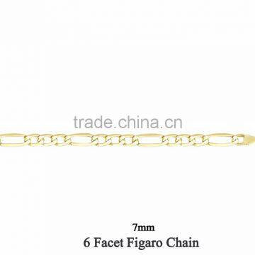 7 MM Gold Plated 6 Facet Figaro Chain Necklace