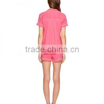 Pink Short Pyjamas Set Contrast Piping New York Pajamas Sleepwear Clothing Short Sleeves And Short Pants Shirttail Hem Nightwear photo-4