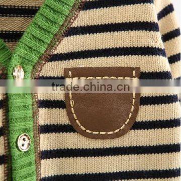 New Design Trendy Branded V-neck Patch Stripe Knit Boys Kids Winter Cardigan Sweater photo-2