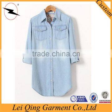 Fashion Blue Long Plus Size Shirts Women Denim Clothing Manufacturers Denim Women Shirts photo-5