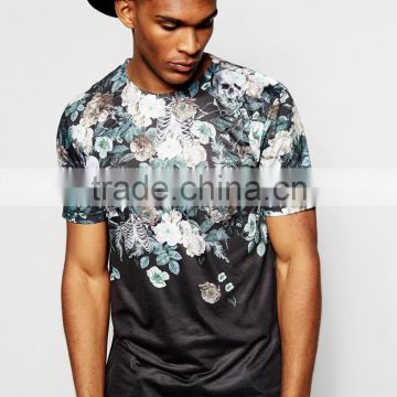 Stylish floral skull printed t shirt, sublimation printing t shirt wholesale