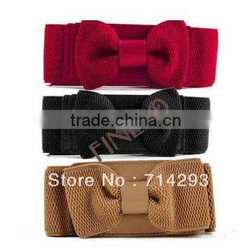 New Women's Girls Graceful Bowknot Elastic Lovely Belt With Buckle Waist Belt 3713