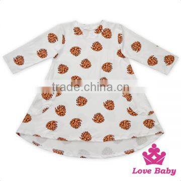 Latest Solid Color FAUX SUEDE Dress Photos Long Sleeve Printed Short Front Long Behind With 2 Pockets Baby Woolen Frock Designs photo-6