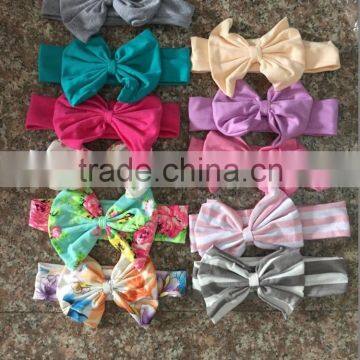 Hot Sale Kids Bright Color Hairwear Chiffon Cotton Bowknot Headband Children Baby Craft Hairband photo-3