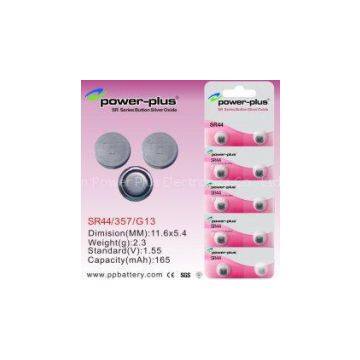 SR Series SR44 1.55V 165mAh Watch Silver Oxide Button Cell Battery With ROHS, WEEE, CE, SGS