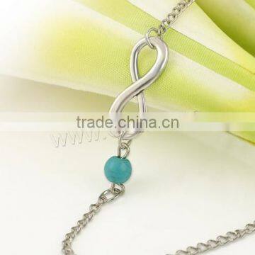 New silver color Zinc Alloy Anklet with iron chain and turquoise