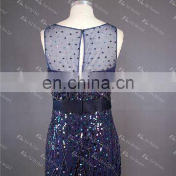 LN147 Stunning Beaded Sleeveless Elegant Navy Blue Sale Beaded Brazilian Evening Dress photo-5