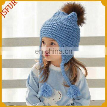 Raccoon fur pom braid earflap hat beanie hat hat wholesale china