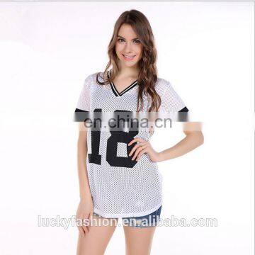 2016 Baiyimo chinese imports wholesale custom short sleeve v neck plain baseball t shirt, women net tops,