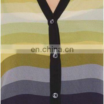 Fashion New Women Clothes Tops Loose Perspective Sexy Sheer Chiffon Collar Neck Strip Print Style Shirts For Women photo-4