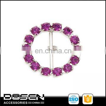 Glitter Fuchsia Rhinestone Crystal Round Diamante Belt Pin Buckle Decorative Strap Buckle Head for Ribbon Bracelet Leather Belt