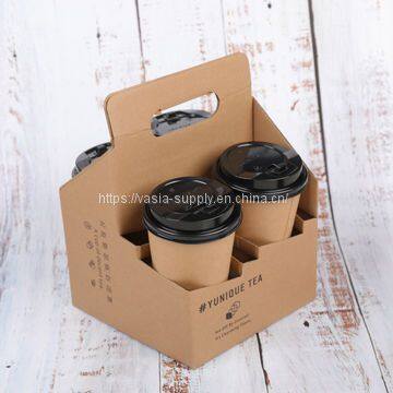 Wholesale 4 Cups Cup Carrier Take-out Drink Coffee Holder Tray Takeaway Cup Carrier with handle
