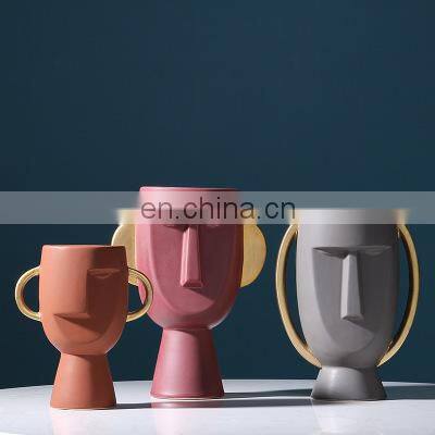 Nordic INS Style Figurines Frosted Creative Face Design Model Home Room Flowers Decorative Ornament Abstract Ceramic Vase