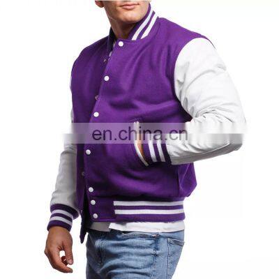 Baseball lettermen varsity jacket for men with leather sleeve custom embroidery patched logo